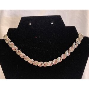 Vintage Crown Trifari Brushed and Polished Silver Tone Necklace Signed Choker 13